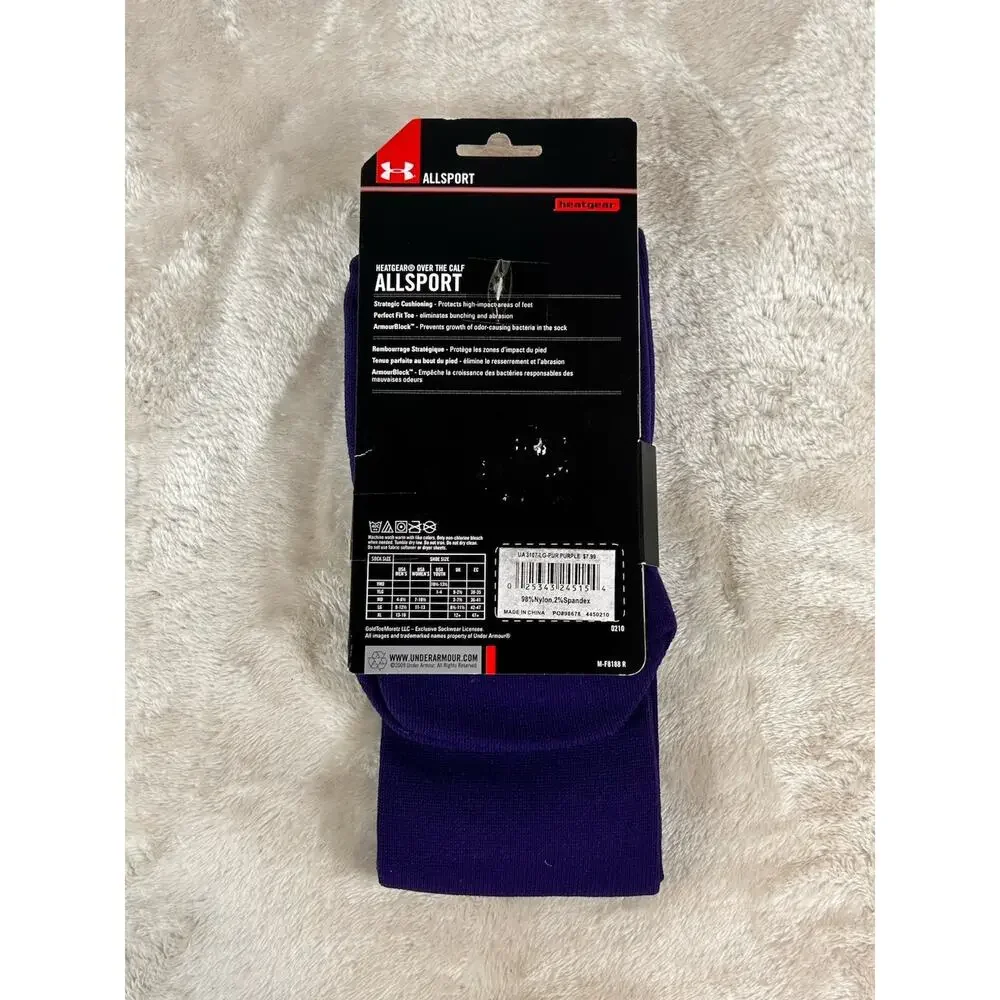 Under Armour All Sport Socks Unisex Sz L Purple HeatGear Over The Calf
